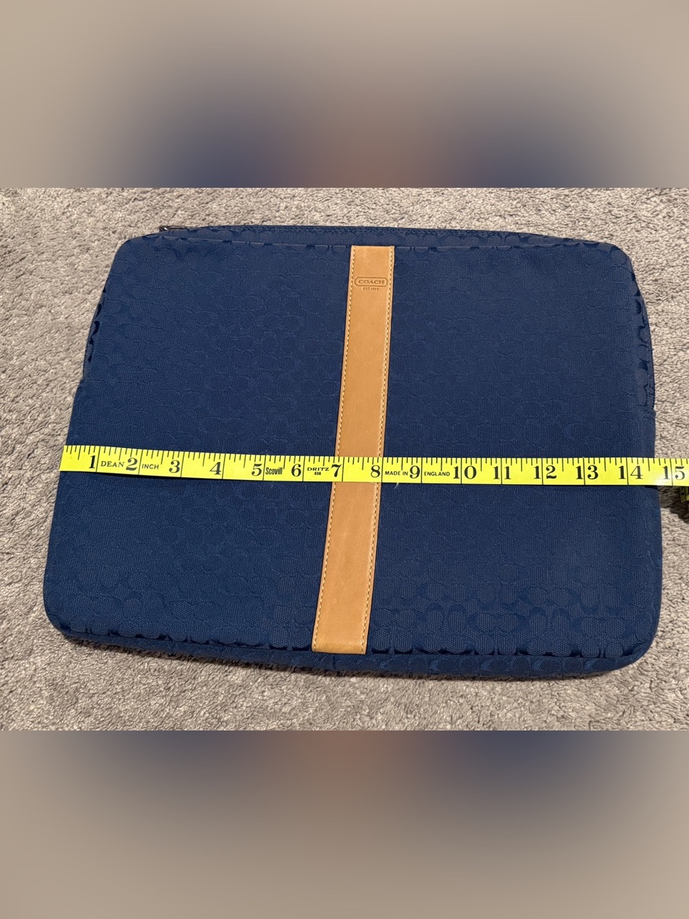Coach Blue Signature Laptop Sleeve with Tan Accent - Picture 7 of 9